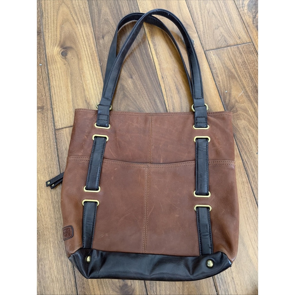 Tignanello Leather Shoulder Bag Multi Color Brown Medium Purse Brass Italy EUC